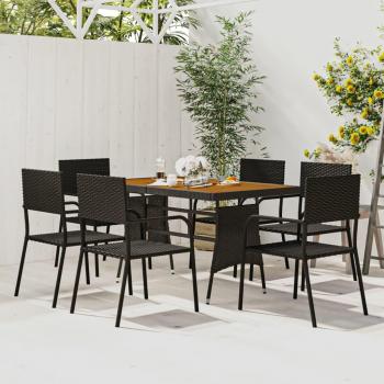 7-Piece Black Poly Rattan Outdoor Dining Set
