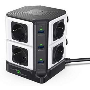 BESTEK Regleta Enchufe Vertical de 8 Tomas y 6 Puertos USB, Regleta con Protección contra Sobretensiones y Interruptor, Torre Ladron Alargador