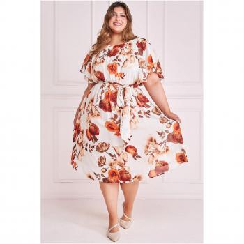 Goddiva Plus Wrap Back Flutter Sleeve Midi Dress - Beige - Size 26 UK