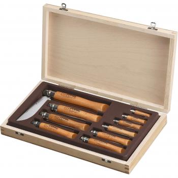 Opinel - Colección Completa de Navajas Nº 02 a 12, Hoja de Acero al Carbón, Mango en Haya Barnizado Beige, Presentación en Caja de Coleccionista, Modelo 183102