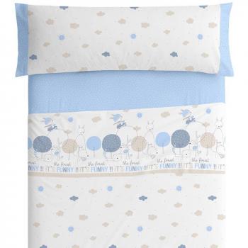 BURRITO BLANCO Juego de Sábanas Infantiles 005 de Algodón 100% para Cama de 90x190 cm hasta 90x200 Diseño de Animales, Azul Celeste