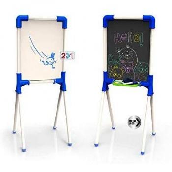 Chicos - Pizarra Junior, Reversible 2 En 1 para Rotuladores y Tizas, Incluye Rotulador, Tizas y Un Borrador, a partir de 3 años, Azul, 37 X 32.5 X 85 cm