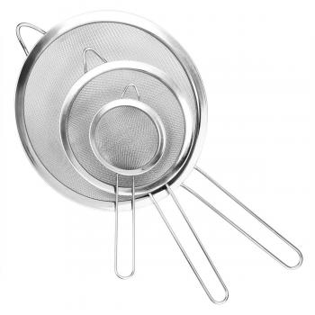 TankerStreet Coladores Acero Inoxidable Strainer Cernedores y Cedazos con Cómodos Mangos Manija Colander de Una Malla Muy Fina para Te, Cocina, Comida, Alimentos y Vegetale Set of 3 - 8cm, 12cm, 20cm