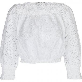 Top Mujer Guess Rafa Blanco Cuello Barco Manga Corta Diseño Patrón