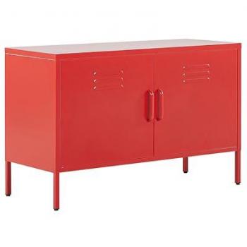Aparador de Metal Rojo Industrial con 2 Puertas y Estantes, 100 x 40 x 65 cm, para Oficina y Hogar