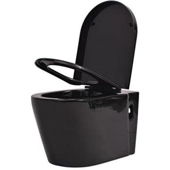 vidaXL Inodoro de Montaje en la Pared de Cerámica Negro Cierre Suave Váter WC