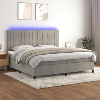 Cama box spring con colchón de muelles y LED gris claro 200x200 cm de terciopelo