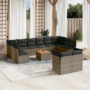 13-Piece Grey Poly Rattan Garden Sofa Set with Cushions