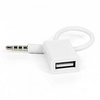 Adaptador de Audio USB Hembra a Jack Macho 3.5mm Blanco con Función Decodificador para Radio de Coche