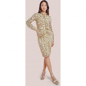 City Goddess Floral Print Shirt Dress - Beige, Size 14 UK