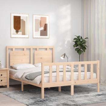 Estructura de cama de matrimonio con cabecero de madera maciza vidaXL Marrón