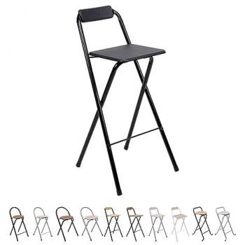 Taburete Plegable con Respaldo - Silla de Metal y Madera - Ideal para Cocina, Terraza o Jardín - 99 cm x 49 cm