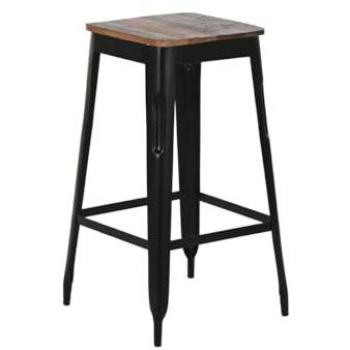 Taburete Home ESPRIT Marrón Negro Madera Metal 34 x 33 x 77 cm