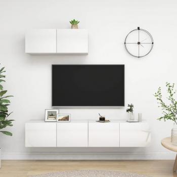 Set de muebles de salón 3 piezas madera ingeniería 80 x 30 x 30 cm, Mueble TV, Mueble Televisor, Mesa de TV, aglomerado blanco brillante