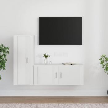 Set de muebles de TV 2 piezas de madera multicapa pulida blanca con acabado brillo