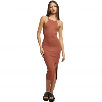 Urban Classics Women's Midi Ribbed Knit Crossed Back Dress in Terracotta