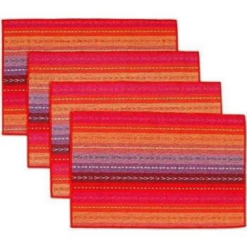 AUTOPKIO 4pcs / set manteles de mesa, tejido hecho a mano acanalado trenzado tabla del algodón del arco iris tapetes de Red