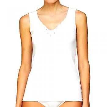 Camiseta de Tirantes AVET 7505 100% Algodón Escote Bordado Mujer Color Blanco Talla G