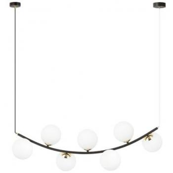 Lámpara de Suspensión Ritz EPIKASA, Acero con recubrimiento de polvo y Vidrio, Colores Negro, Oro y Blanco, Dimensiones 95x100x28 cm