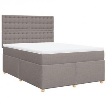 Cama box spring con colchón de muelles en tela gris taupe 140x200 cm