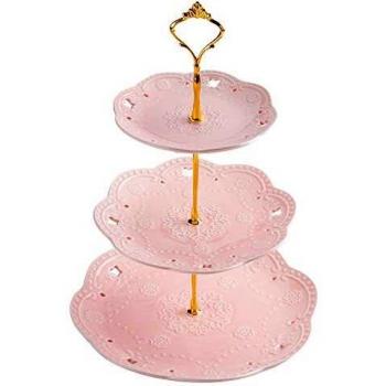 VIVILINEN Soporte de Pastel de 3 Niveles, Soporte de Torre de Postre de cerámica, Juego de exhibición de Servidor de Comida para Fiestas
