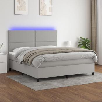 Colchón box spring de muelles con tela LED gris claro 180x200 cm