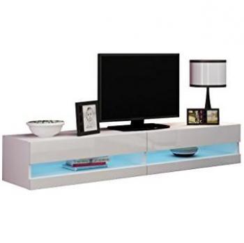 Mueble TV Charlotte A119, Blanco Brillante, 2 Puertas, 180x30x40cm