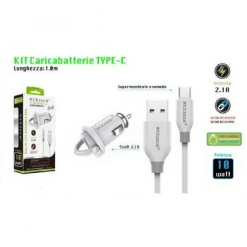 Kit Cargador de Auto 5V-2.1A con Cable USB Type-C de 1M y Carga Rápida 10W Maxtech MA-TC02
