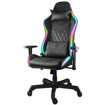 Silla de Gaming DELTACO GAM-080 con RGB LED, Ergonométrica, Cuero PU Negro, Soporta hasta 120 kg