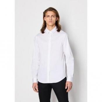 Armani Exchange Men's White Slim Fit Long Sleeve Poplin Shirt - Size L