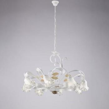 Lámpara Araña Rústica de 8 Luces en Hierro Forjado Blanco Estilo Shabby Chic