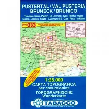 Mapa excursionista y topográfico de Brunico y alrededores 1:25.000 - Tabacco #33