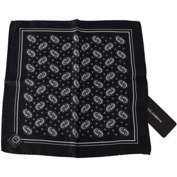 Dolce & Gabbana Black Patterned Silk Square Scarf Handkerchief