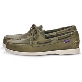 Náuticos de Hombre Sebago Docksides Portland Crazy en Piel con Detalle de Pasa Lazos y Suela de Goma, Verde Militar 41.5 EU