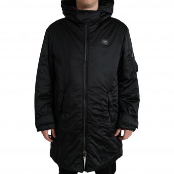 Dolce & Gabbana Black Polyester Hooded Logo Full Zip Jacket - IT50 | L