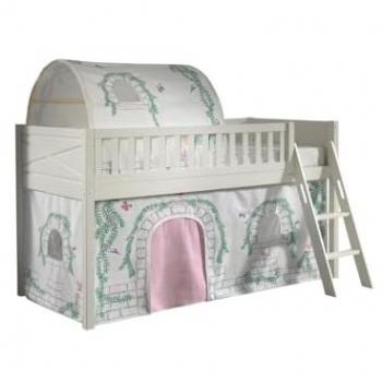 Cama Alta Vipack Scott 90x200 cm con Somier, Escalera Inclinada y Set Textil Birdy Blanco
