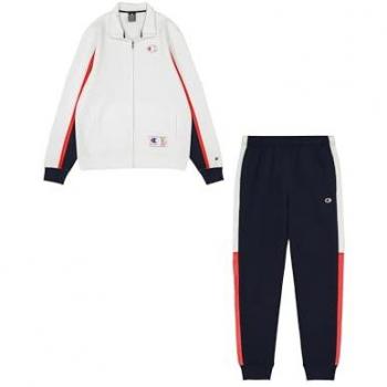 Chándal Champion Legacy Retro Sport para hombre, color blanco (WW001), fabricado con Soft Compact Powerblend Fleece, diseño de bloques de color retro sport en negro y blanco, talla L