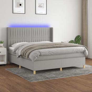 Colchón de cama box spring con muelles y tela LED gris claro 180x200 cm