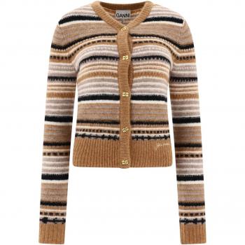 Ganni Women's Wool Striped Cardigan in Beige | Size Small | K2235