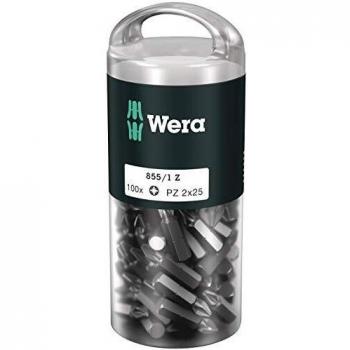 Punta de atornillar Pozidriv PZ2 Wera 855/1 Z, tamaño 25 mm, compatible con conectores de 1/4'', pack de 100 piezas