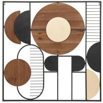 Decoración mural Aenor en metal y madera - 70x70 cm - Multicolor