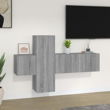 vidaXL Set de muebles para TV 3 piezas madera contrachapada gris Sonoma 80 x 30 x 30 cm, Mueble de Salón, Mueble TV, Mesa de TV, Mueble Televisor