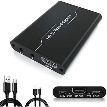 Tarjeta de Captura de Audio, Capturadora de Video HDMI 4K& Micrófono &1080P 60FPS, Audio Video Capture Card compatible con PS4 /Cámara /PC etc.