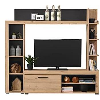 Mueble TV Baltimore - Con compartimentos - Color: Roble y Antracita