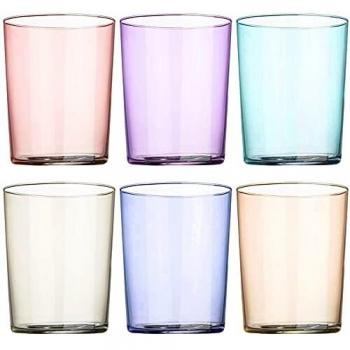 UNISHOP Set de 6 Vasos de Agua Multicolor, Vasos de Cristal Lisos y de Colores, Aptos para Lavavajillas