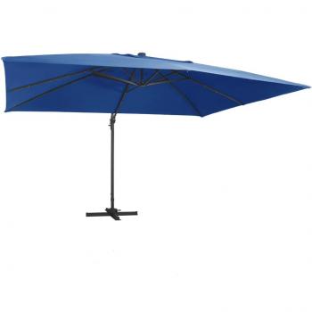 Sombrilla voladiza con LED y poste de aluminio 400x300 cm azul claro
