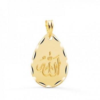 Colgante Oro 18k ALLAH ES GRANDE Medalla 21 Mm Oval Forma Gota