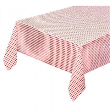 Mantel Antimanchas Plastificado 140x200 cm con Diseño de Cuadros Rojos
