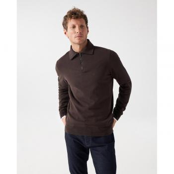 Jersey de punto con cremallera y cuello con solapas color marrón