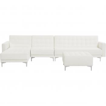 Sofá Esquinero Modular L Blanco Piel Sintética Moderno 5 Plazas con Otomana Chaise Longue Derecho